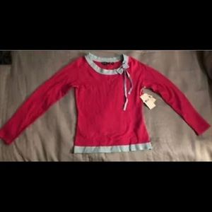 Tied-Bow detail Sweater Bisou Jeans Retro womens Juniors Sz M Pink/Blue NEW